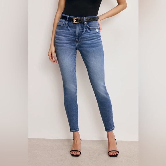Good American Good Waist Skinny Jeans Cropped in 326 Indigo NWT - Picture 4 of 5